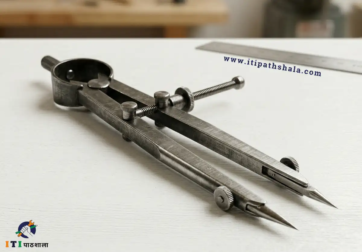 A precision compass and divider used for marking and measuring in engineering workshops.