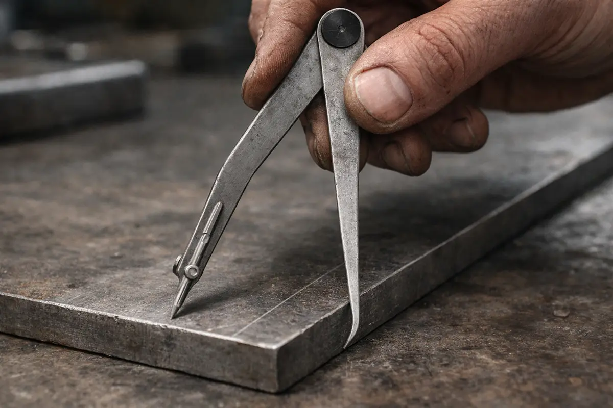 jenny caliper used for marking parallel line on metal surface in workshop iti fitter