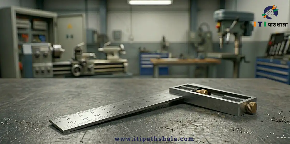 Marking and measuring tools used in workshop practice for ITI trades.