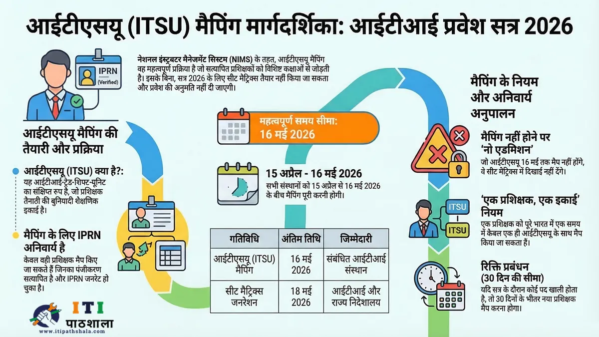 NIMS Portal 2026: ITI Instructor Registration, IPRN & ITSU Mapping Complete Guide 7 ITSU mapping diagram NIMS — ek instructor ek ITSU rule, ITI Trade Shift Unit kya hota hai complete explanation