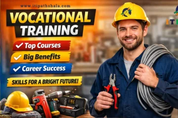 Young man in workshop with tools, promoting vocational training benefits.