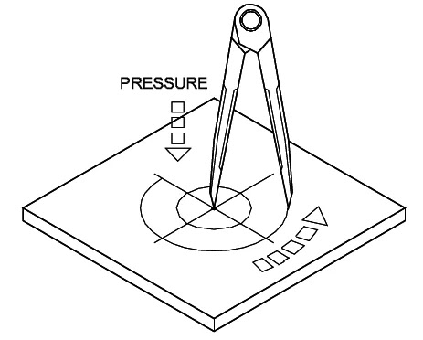 Divider sketch showing parts used for marking circles and arcs