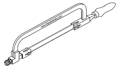 Solid frame hacksaw sketch showing blade and handle parts