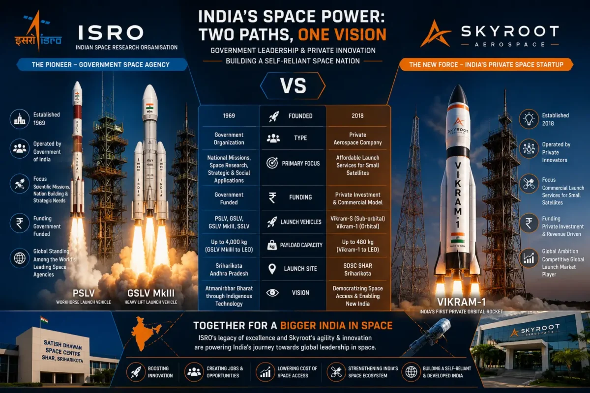 Vikram-1: भारत का पहला प्राइवेट Orbital Rocket | Skyroot Aerospace की पूरी कहानी 3 Skyroot Aerospace and ISRO comparison infographic